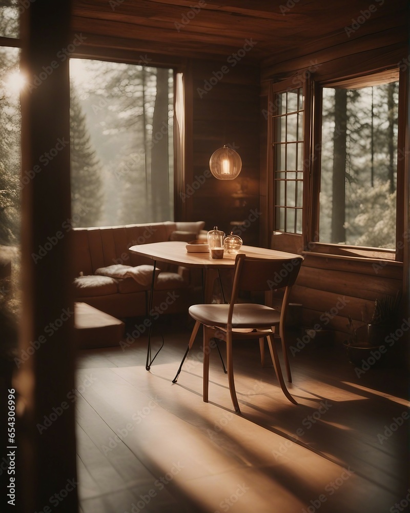 Fototapeta premium Wooden mountain house, natural house, landscape