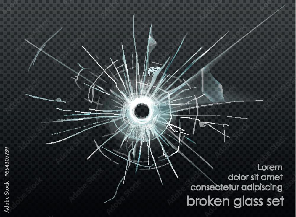 hole broken glass on transparent background. Vector illustration