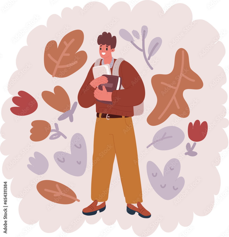 Vector illustration of boy with box holding books Vector illustration of boy with box holding books