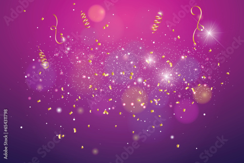 Happy birthday celebration with falling confetti. Realistic colorful confetti background.
