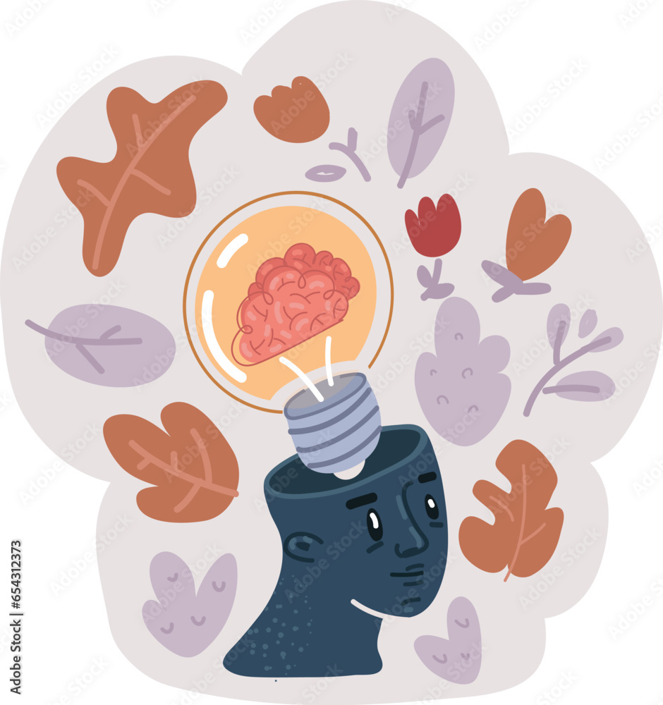 Vector illustration of bright electric bulb in human head read modern design learn concept