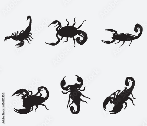 Set of Scorpion Silhouette Vector Art on White Background