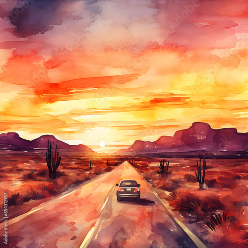 Watercolor Sunset Drive
