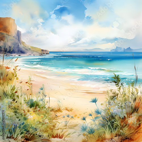 Watercolor Victorian Beach
