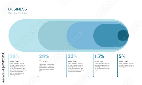 Infographic template for business. 5 Steps Modern Timeline diagram, presentation vector infographic. Infographic with ovals. Percentage ratio. Percentages. Blue color