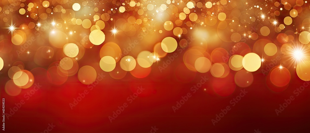 Abstract christmas illustration, golden particles on red background, xmas wallpaper banner