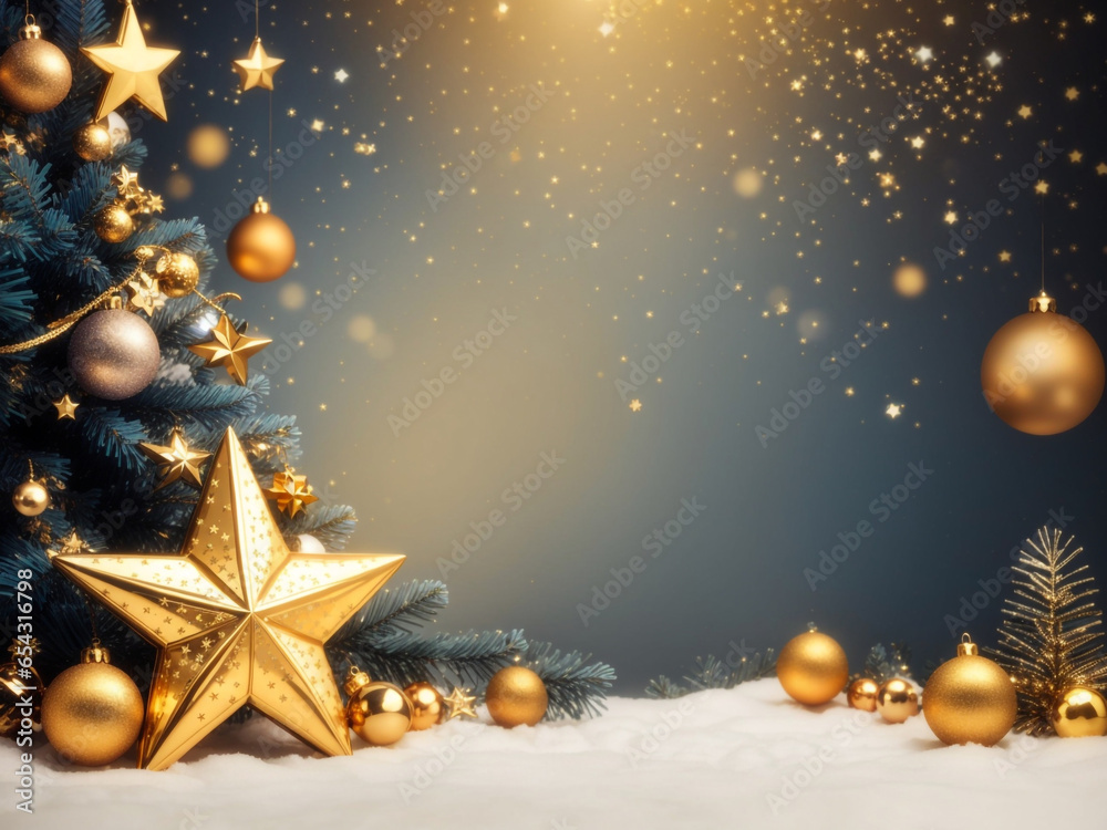 Christmas theme with golden stars and free space for text