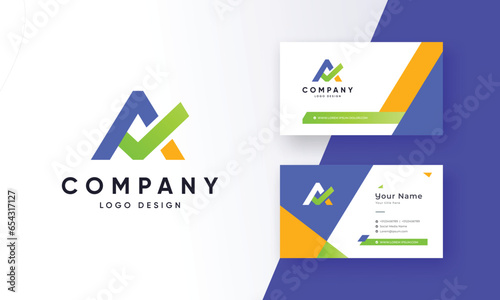 Initial Letter A with check mark combination logo design with premium business card template