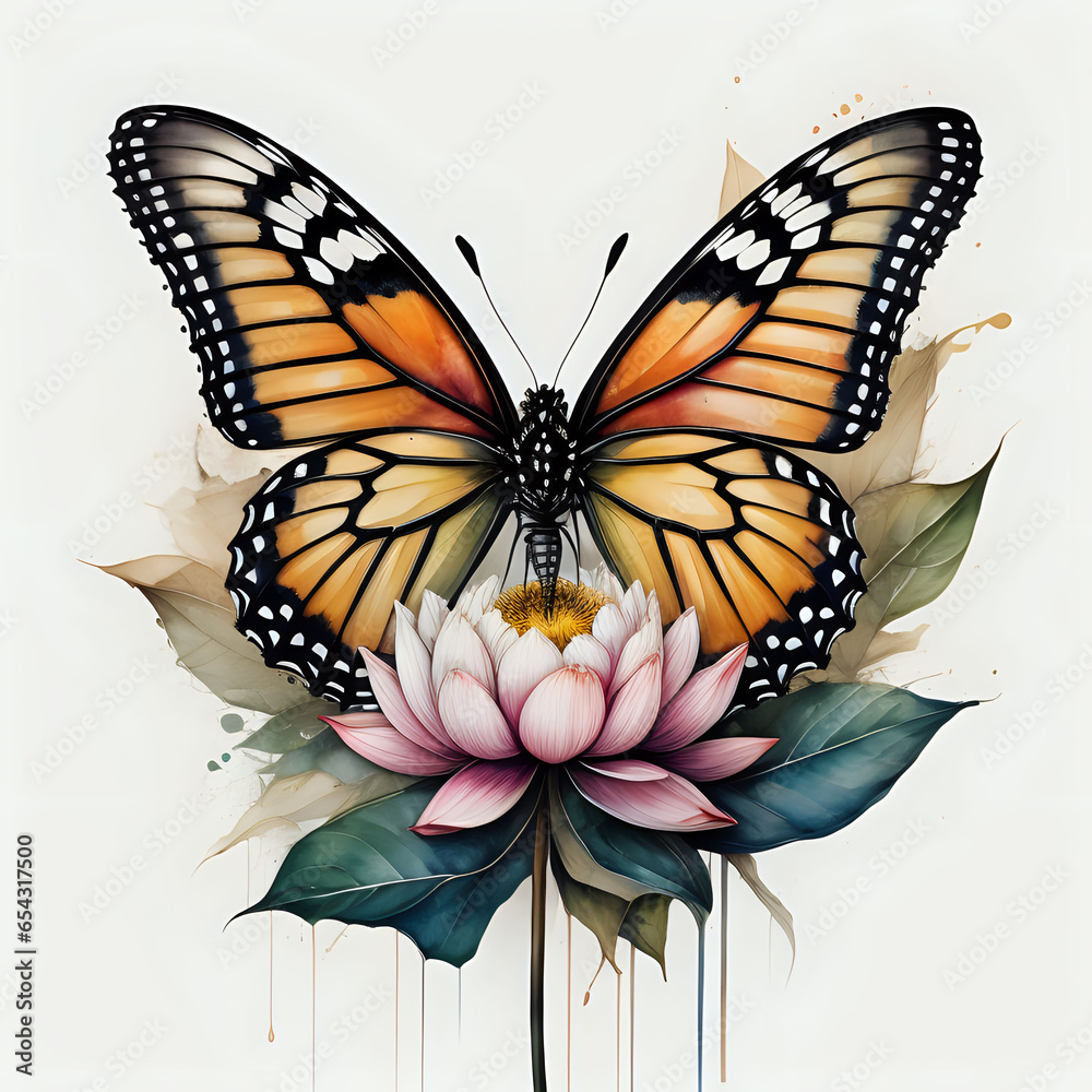 Fototapeta premium colorful butterfly, floral watercolor splash background 