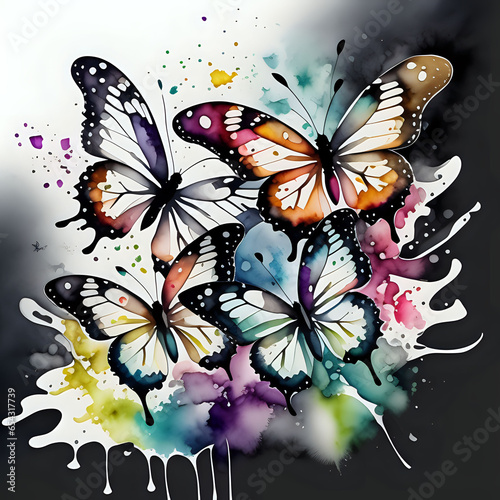colorful butterfly, watercolor splash background 