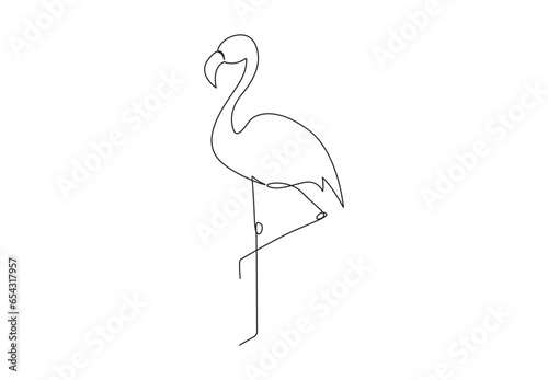 Single line drawing of flamingo. Beautiful flamingo bird icon. Isolated on white background vector illustration. Pro vector.
