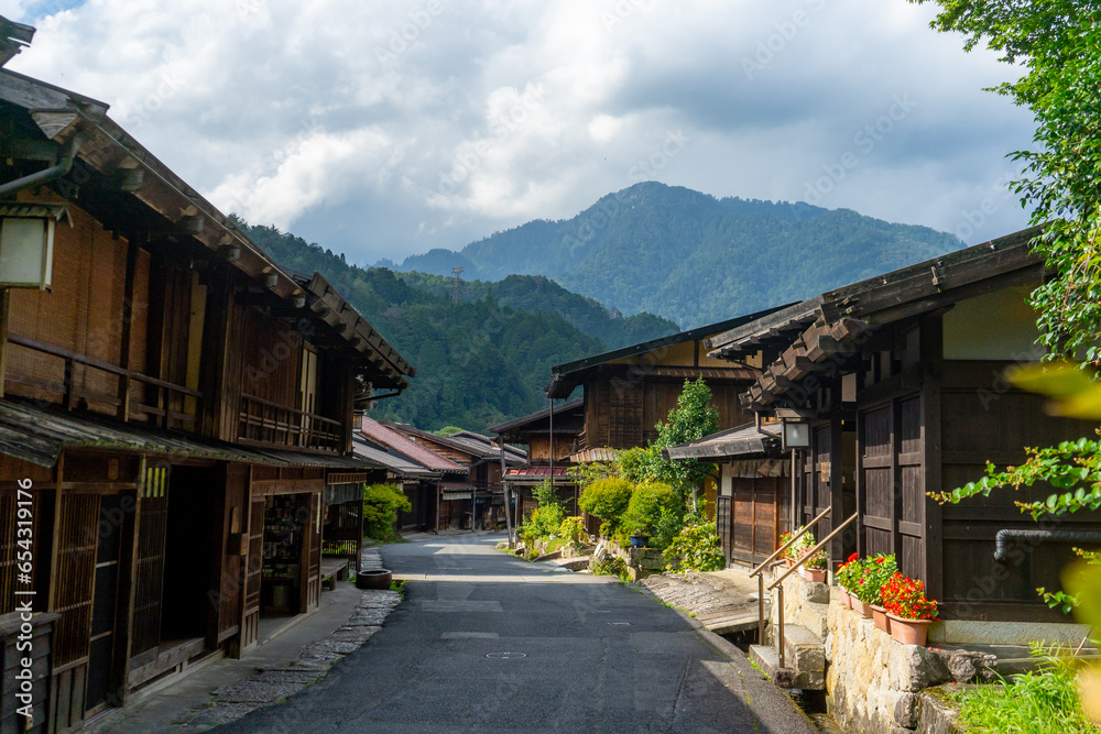 Tsumago juku , Edo village on Enakyo Nakasendo trails during summer morning at Gifu , Japan : 29 August 2019