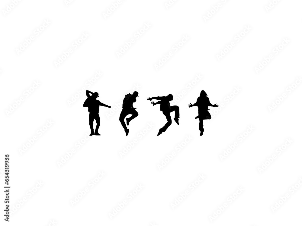 Hip Hop Dancing Silhouette Vector On White Background.