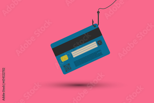 Credit card on the fishing hook on red background.Investment finance concept.Business metaphor.
