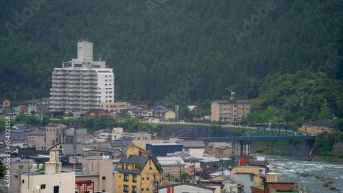 Gero onsen town , Hot Spring town during summer rainy day at Gero Gifu , Japan : 30 August 2019 . photo