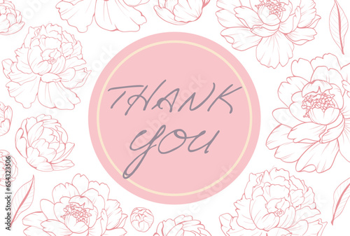 Vector card with a cute declaration of love. Illustration with pink peonies and a place for congratulations on a white background.