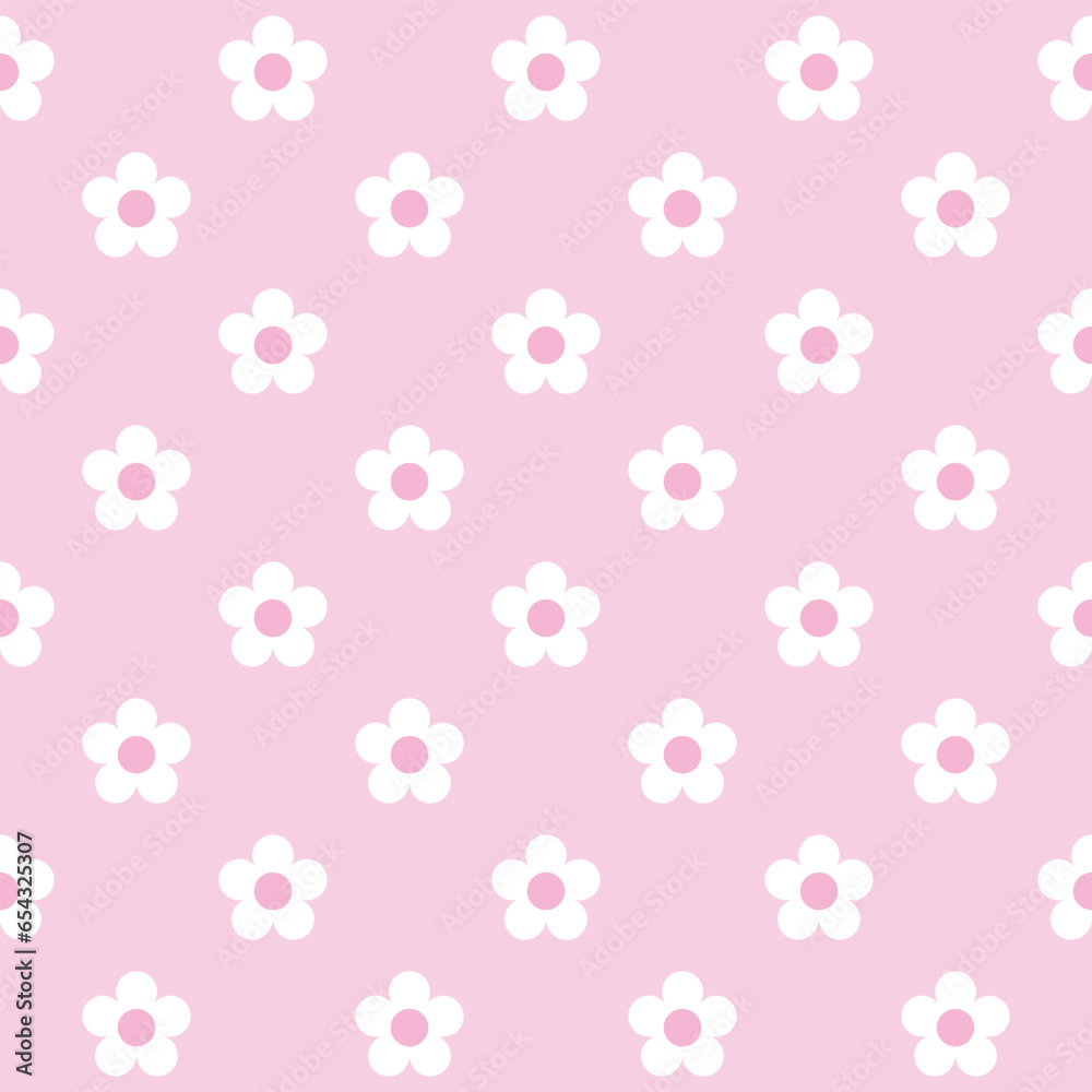 Seamless floral pattern. White flower on a pastel pink background. Vector illustration