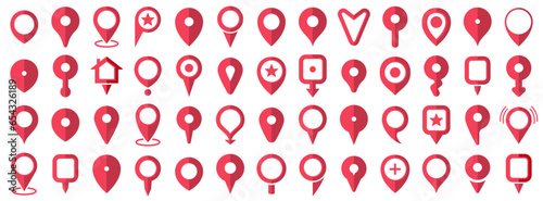 Red location pin icons. Map pointer markers. Set of red map pin icons. Destination and location symbol collection