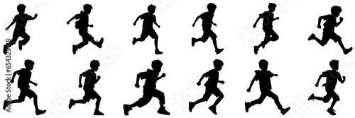 Running kid child silhouettes set  large pack of vector silhouette design  isolated white background