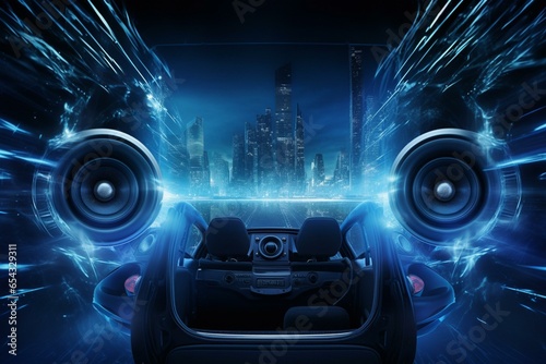 Promotional banner for high-quality audio systems in vehicles. Generative AI