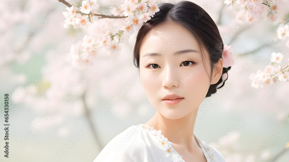 beautiful asian woman with cherry blossom in spring, asian beauty beautiful asian woman with cherry blossom in spring, asian beauty