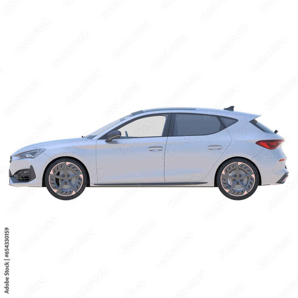 Realistic compact car on isolated transparency background, side view of car