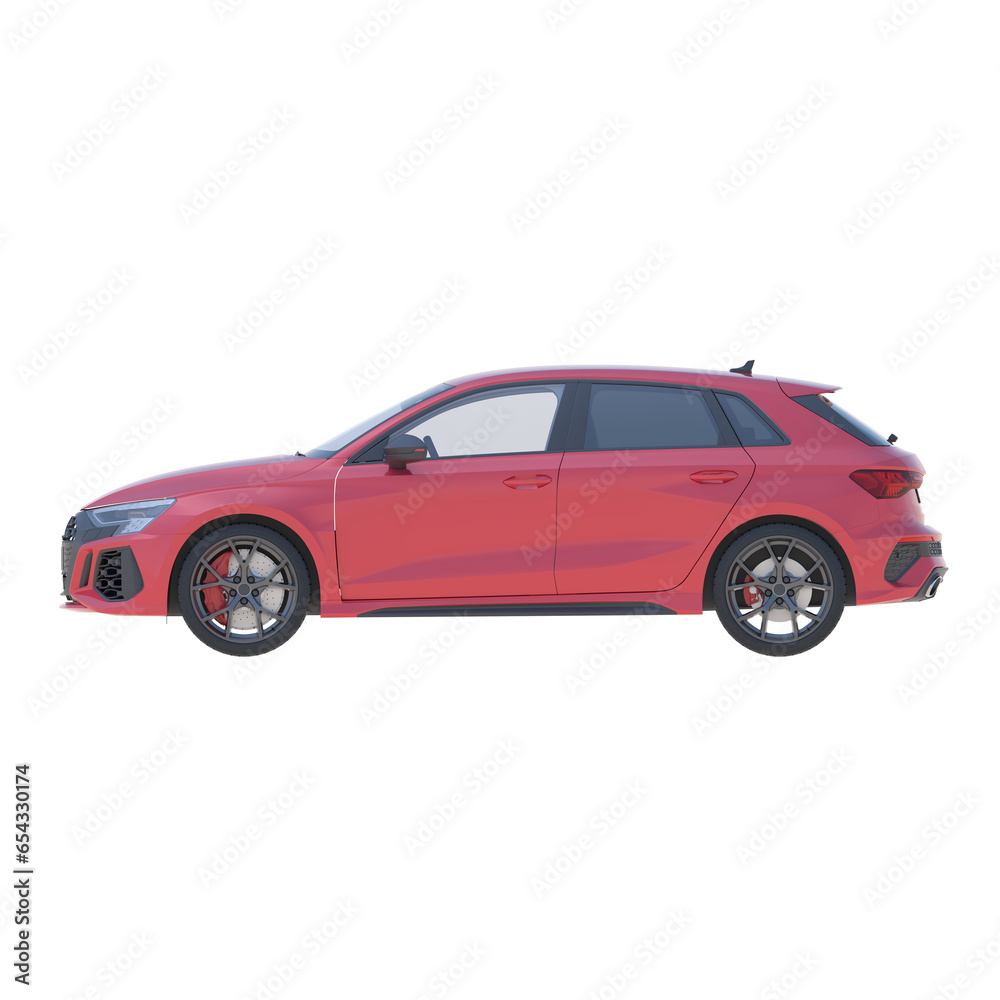 Realistic hatchback car on isolated transparency background, side view of car