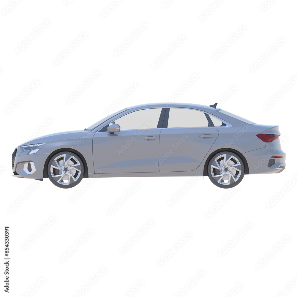 Realistic small family car on isolated transparency background, side view of car
