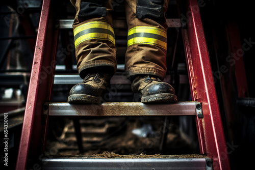 Image generative AI photo of a male worker professional fireman in uniform and boots