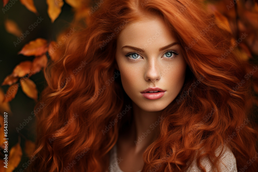 Generative Ai illustration of stunning woman surrounded by dry foliage autumn decorations background Generative Ai illustration of stunning woman surrounded by dry foliage autumn decorations background