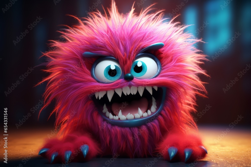 Cringe and furry cartoon colorful monster