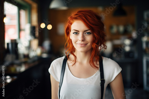 Young beautiful girl waitress standing in trendy cafeteria cafe Generative AI technology Free Download Young beautiful girl waitress standing in trendy cafeteria cafe Generative AI technology - GFXLoad