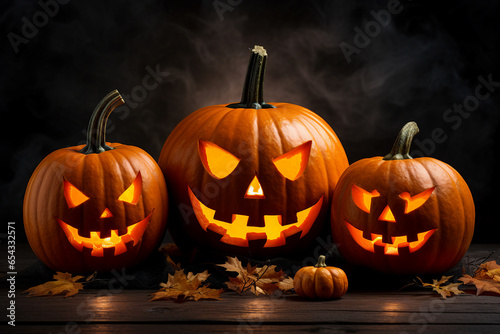 Generative AI picture wallpaper background with halloween pumpkins