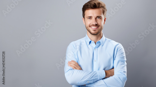 Confident professional businessman, businessleader, successful entrepreneur, elegant professional company executive ceo managerpretty stylish male executive, standing arms crossed