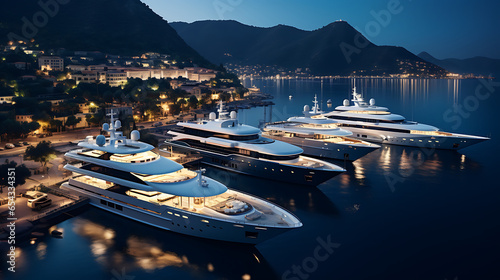A marina filled with luxurious yachts, with an azure sea backdrop, epitomizing the maritime lifestyle of the wealthy photo