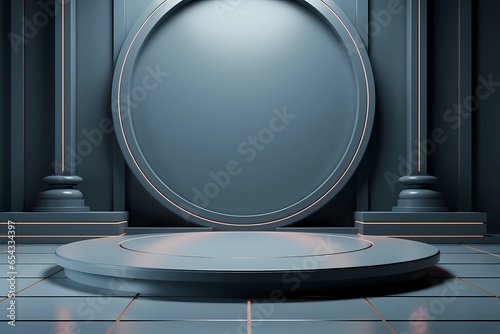 Empty round podium on background.AI generated