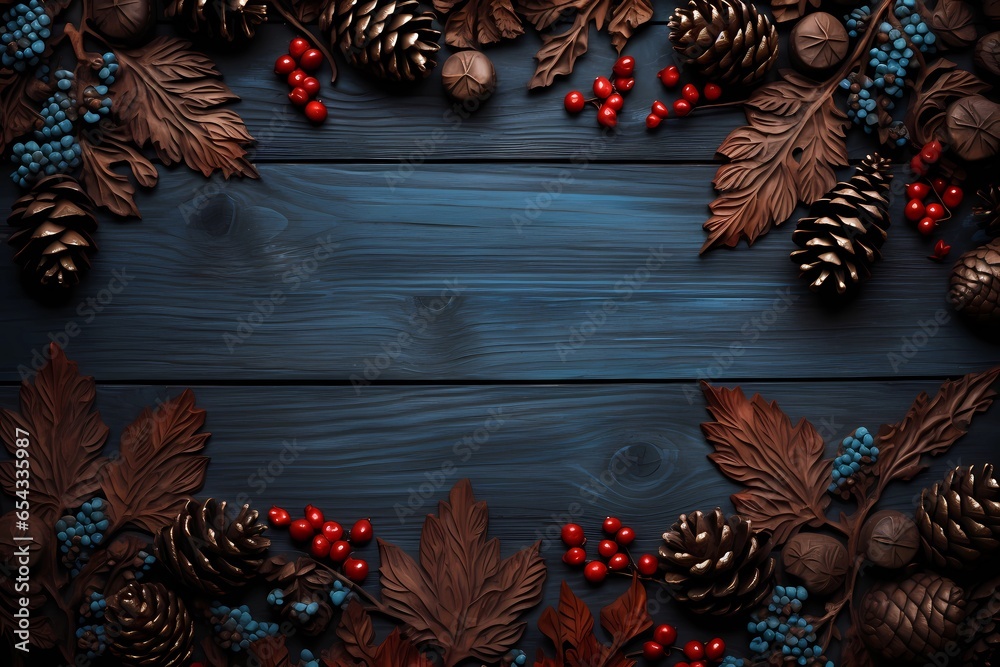 christmas background with fir branches and cones