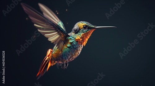 a hummingbird with headphones on the grey background.Generative AI © shuvodesign
