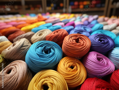 Colorful yarn that comes out of the production process of industrial factories, factories with bright lights, factories that are clean and up to standards