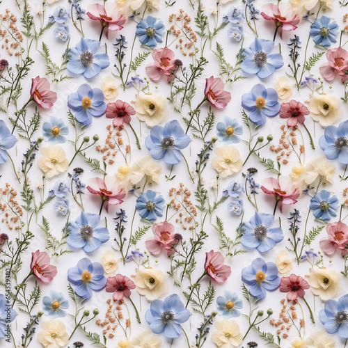 wild flower seamless pattern. summer meadow flowers on white background. blue flax