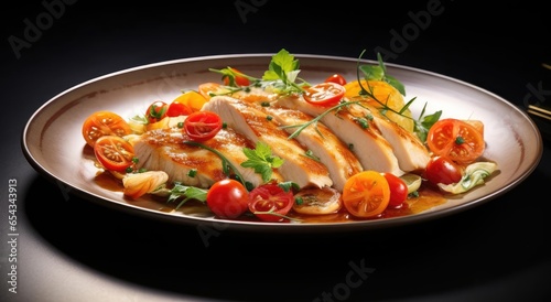 A dish of chicken pieces and tomato