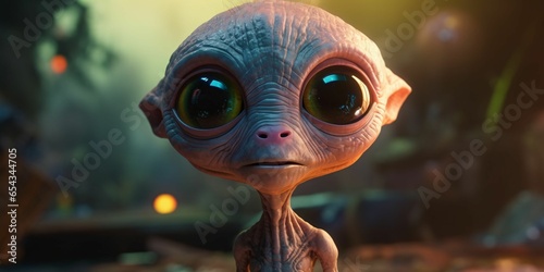 Cute Little Alien Portrait with Space Background