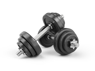 Pair of gym dumbbells isolated on transparent background