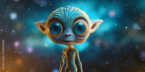 Cute Little Alien Portrait with Space Background