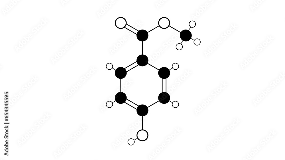 methylparaben molecule, structural chemical formula, ball-and-stick model, isolated image anti-fungal agent e218