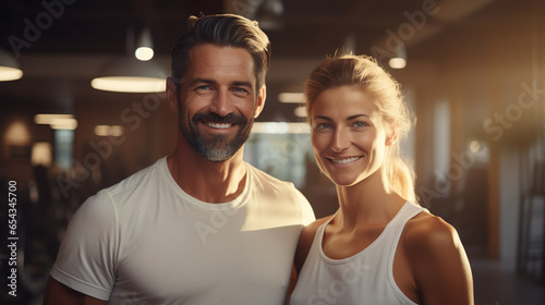 Man and woman as a couple in the gym doing sports, workout for health and fitness   Generative AI
