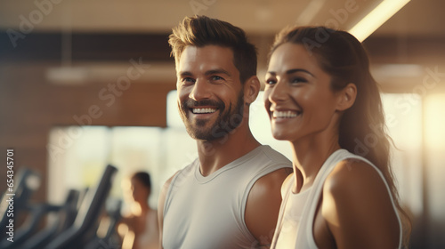 Man and woman as a couple in the gym doing sports, workout for health and fitness photo