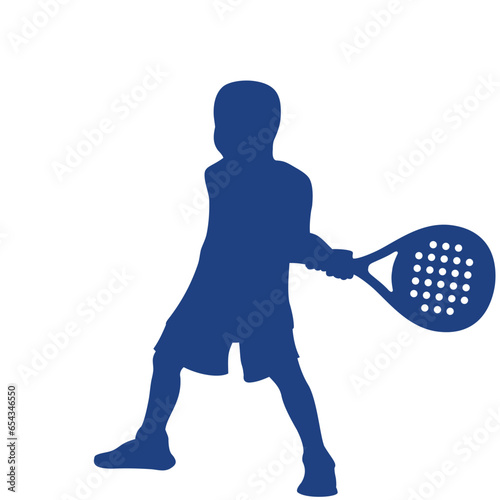 Padel kid silhouette school academy. Padel background. Padel player court background design vector.