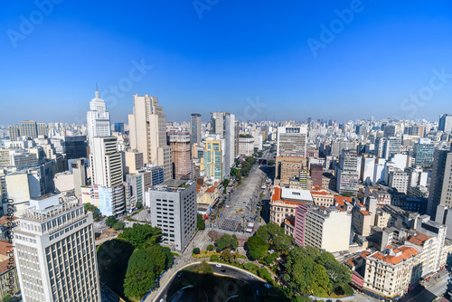 Aerial view of the downtown of Sao Paulo city at the historic center, Anhangabau Valley region. Sao Paulo - SP, Brazil.  photo