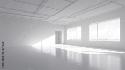 Interior design of a white spacious room in the morning